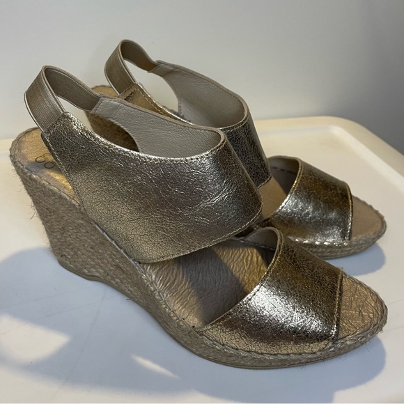 Andre Assous Metallic Platinum Rebecca Espadrille Platform Wedge Sandals - Picture 7 of 14